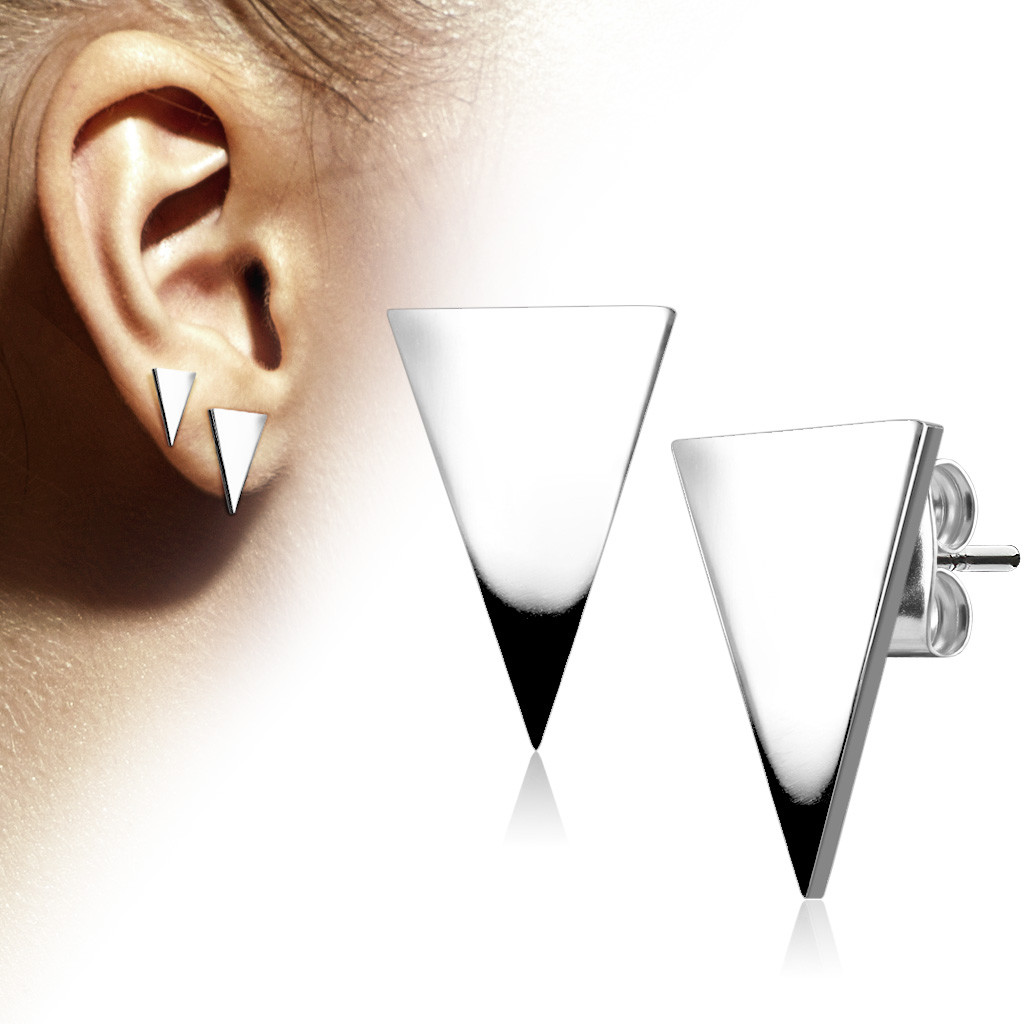 Pair of Plain Hand Polished Triangle Stainless Steel Stud Earrings