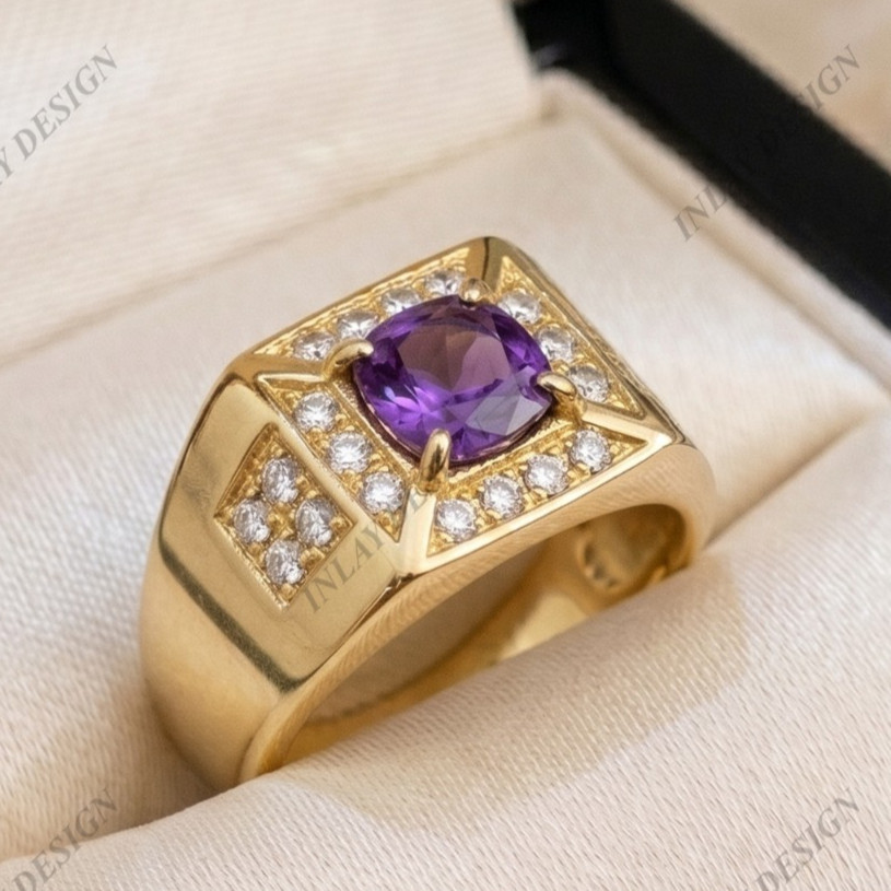 Men Amethyst Silver Men Silver Square Amethyst Ring