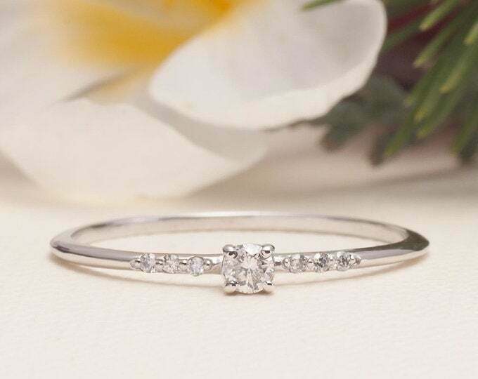 Petite Solitaire with Accents Ring 2ct Round Lab-Created Moissanite Gold Plated