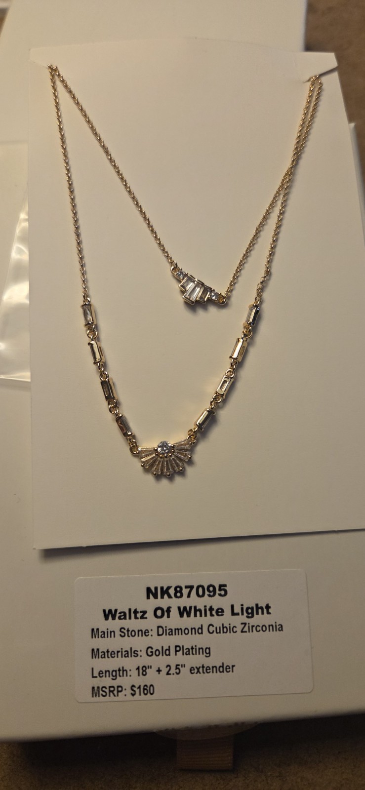 NK87095 Pendant Necklace White CZ Gold Plated 18″ Adjustable Cable Chain
