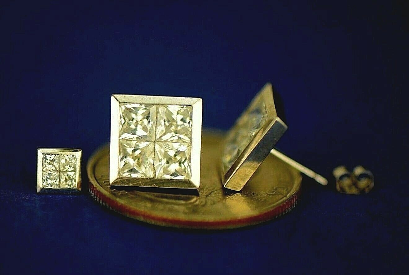 Solid 14K Gold Fancy Post Square Cubic Zirconia Stud Push Back Earrings