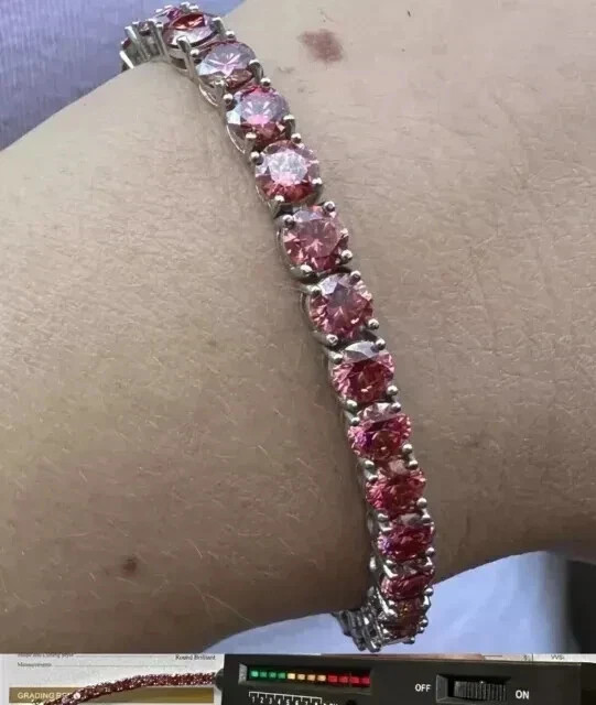 10Ct Round Cut Pink Sapphire Tennis Lab Created Bracelet 14K White Gold Plated