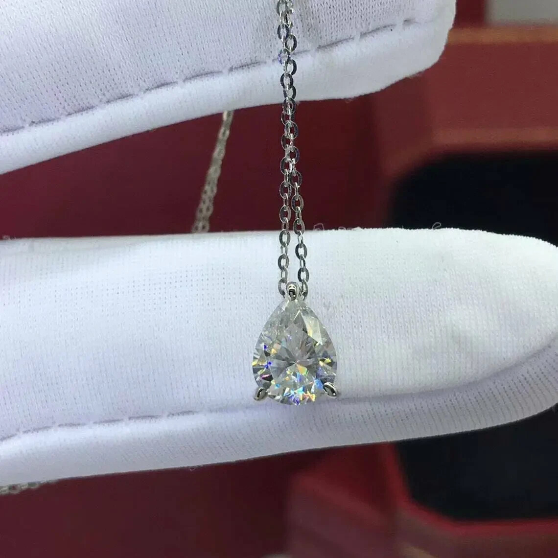2Ct Pear Cut VVS1 Diamond Solitaire Pendant 14K White Gold Finish Free Chain