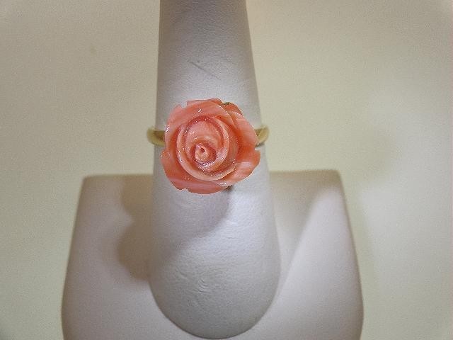 SELECTABLE MEDIUM HAND CARVED PACIFIC PINK ANGELSKIN CORAL ROSE FLOWER RING 7-8