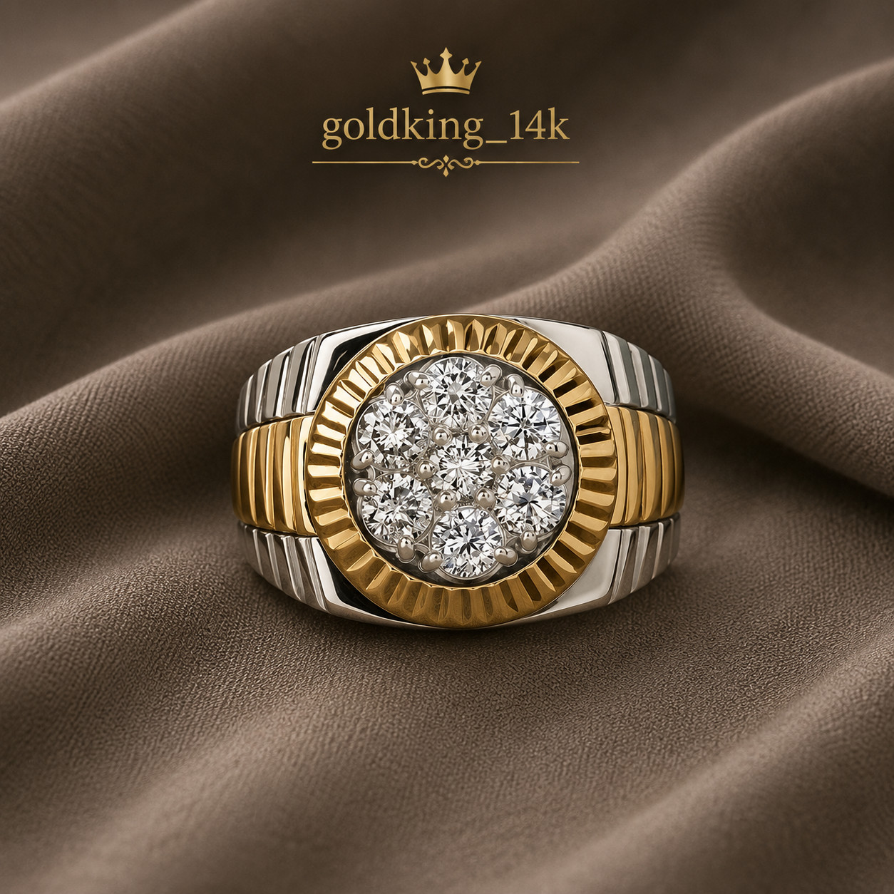 Men’s 1.70Ct Round Real Moissanite Rolex Design Ring 14K Two Tone Gold Plated