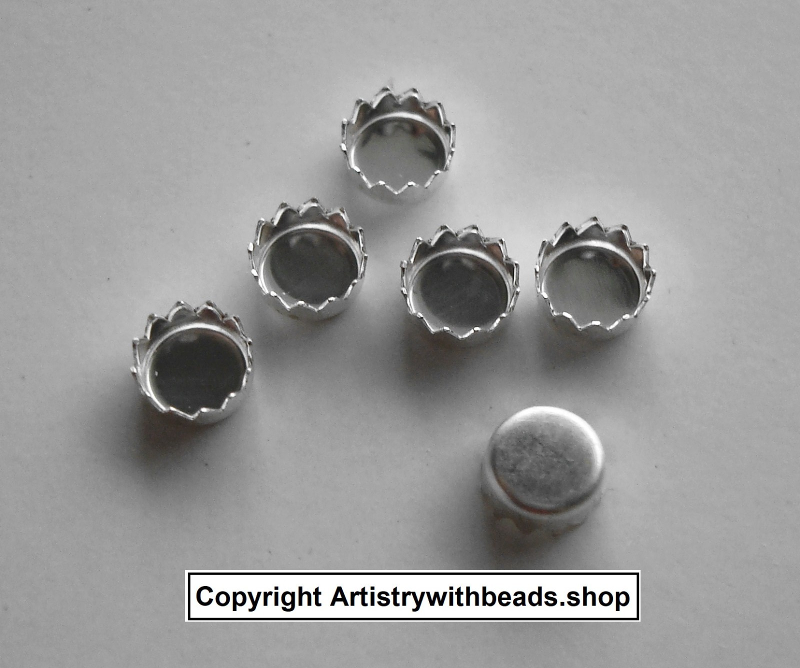 Sterling Silver 4mm Bezel cups 6 round machine made serrated edge bezels BC004S