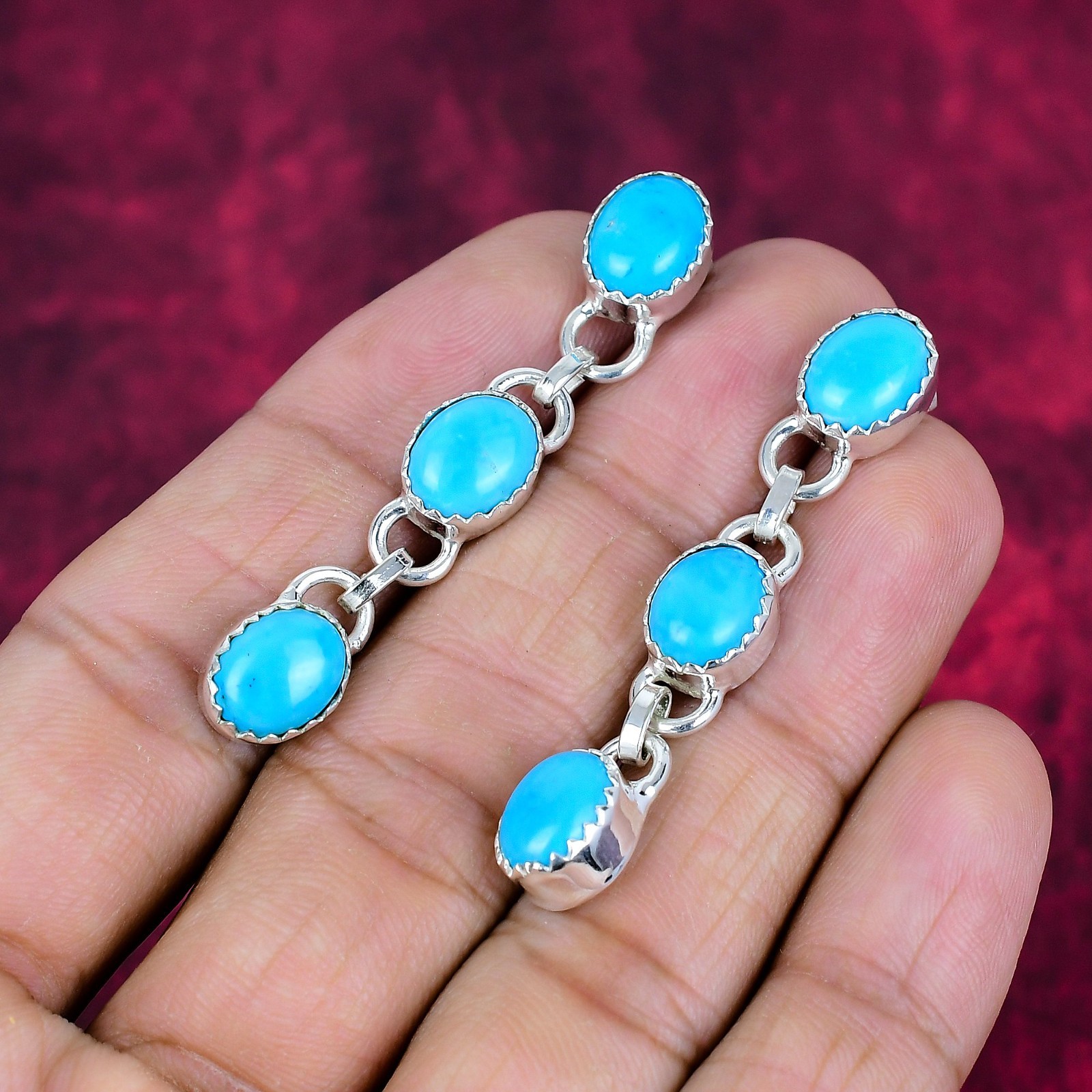 Sleeping Beauty Turquoise Gemstone 925 Sterling Silver Handmade Jewelry Earrings