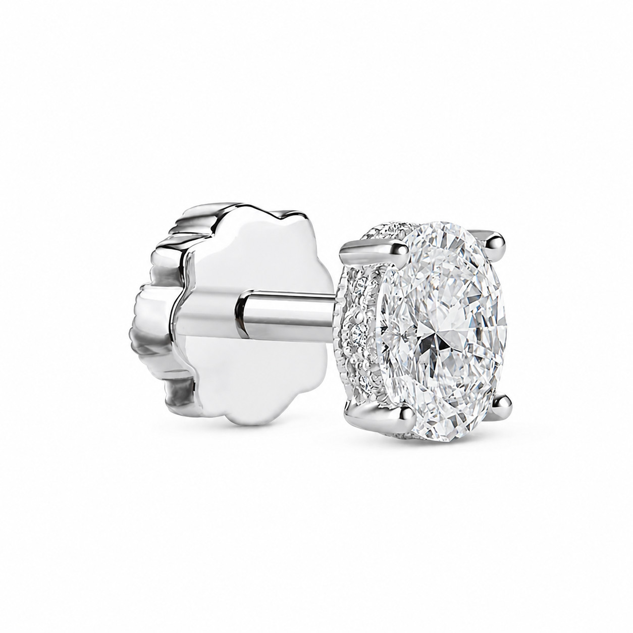 925 Sterling Silver Oval Moissanite Helix Cartilage Screw Back Stud