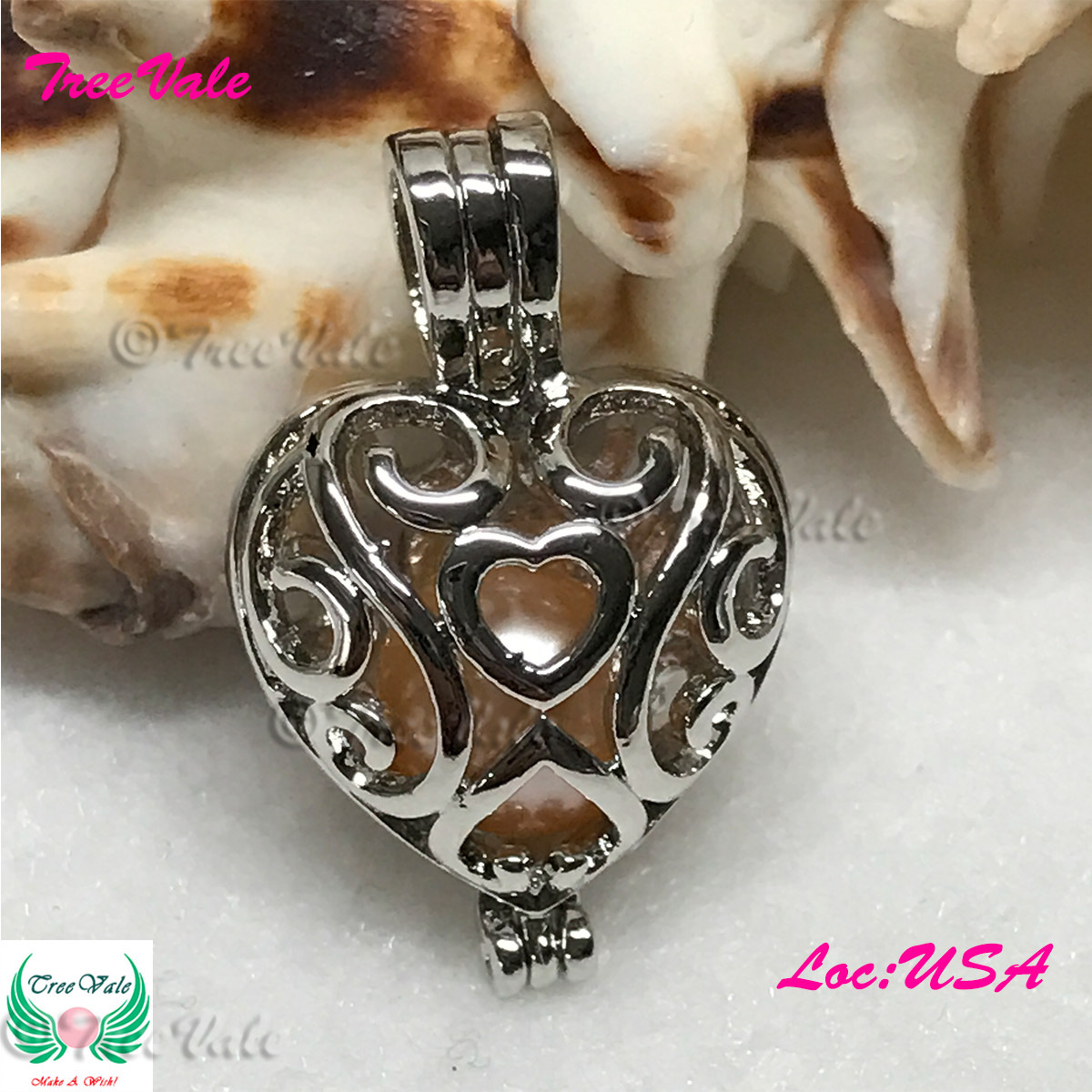 Angel Heart – Silver Plated – Locket Pearl Cage Pendant – Hold 6mm – 8mm Pearl