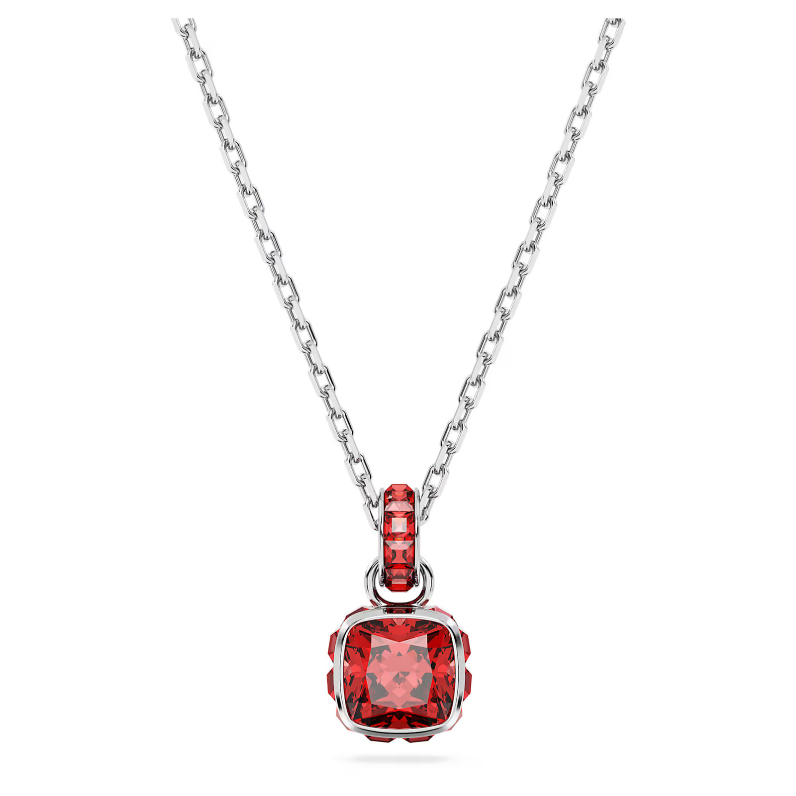 Birthstone Red Rhodium Plated Pendant Square Cut July New