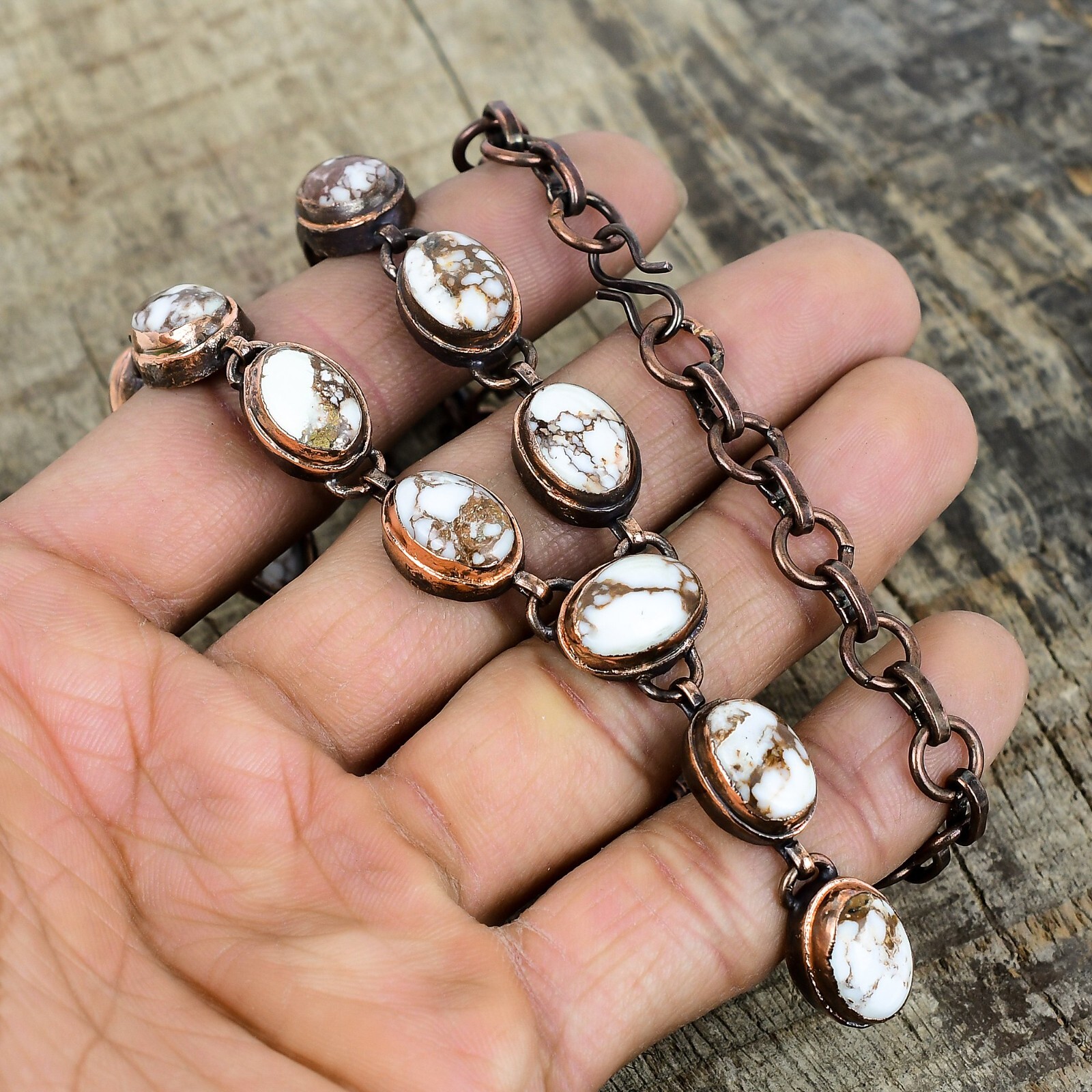 Copper Wild Horse Magnesite Stone Electroformed Daughter Chain Necklace Jewelry