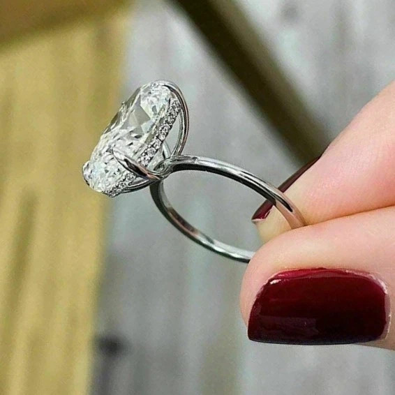5ct Oval Cut VVS1 Lab-Created Diamond Solitaire Wedding 14K White Gold FN Ring
