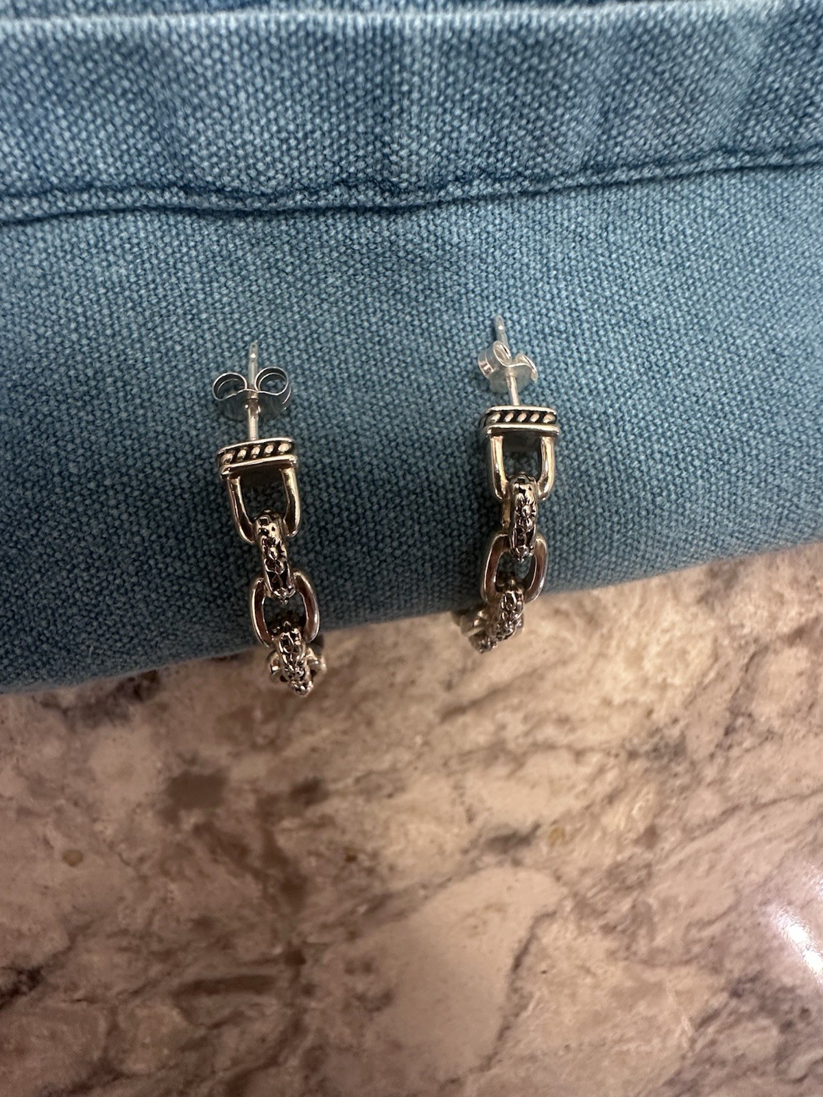 JAI Sterling Silver Link & Box Chain Hoop Earrings 1”