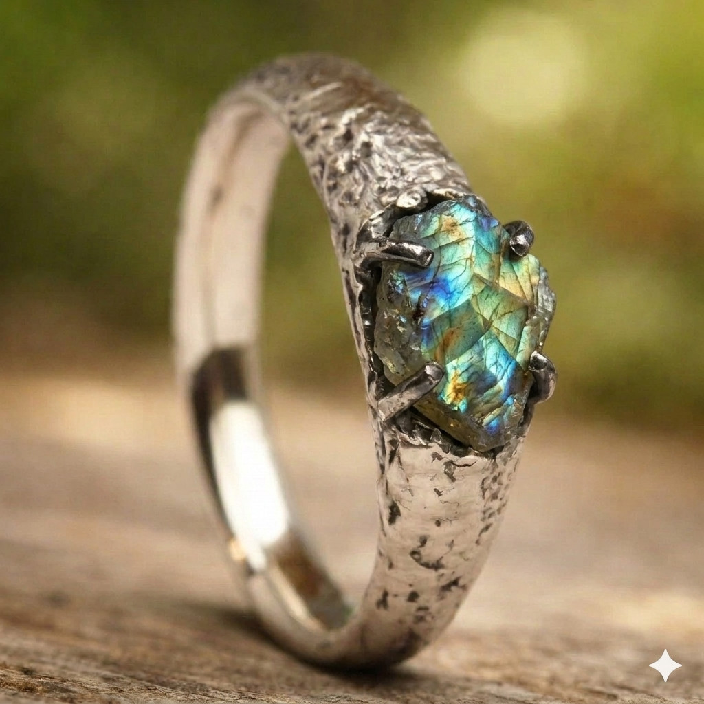 Raw Labradorite 925 Sterling Silver Band Ring Signet Ring Mens & Womens Ring