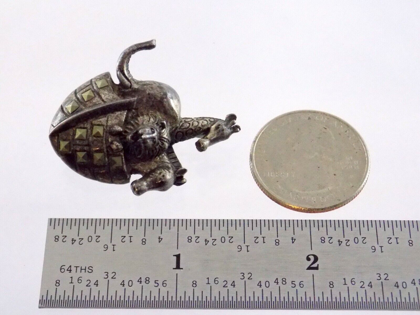 Vintage Sterling Silver Noahs Ark Marcasite Pin 925 Figural Brooch Animals Lion