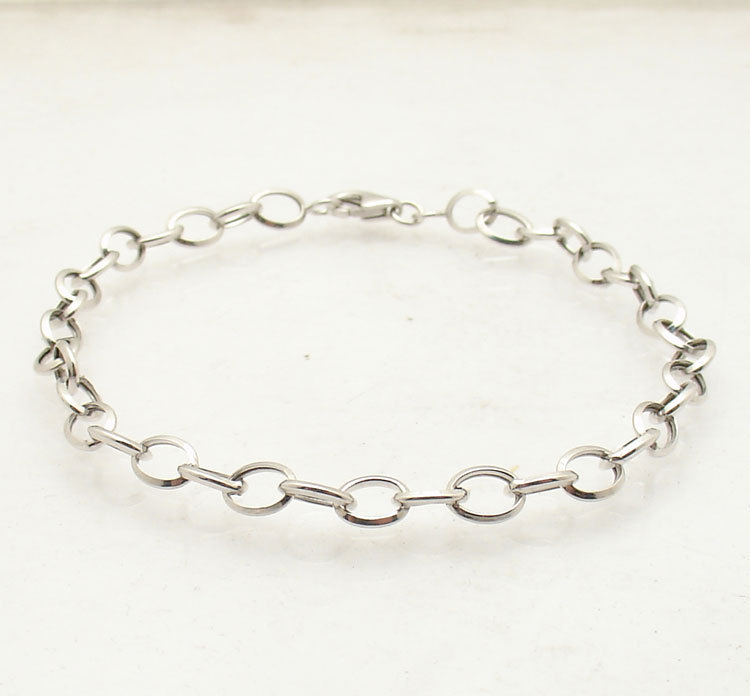 Light 5mm Oval Charm Link Bracelet Real 14K White Gold Selectable Size
