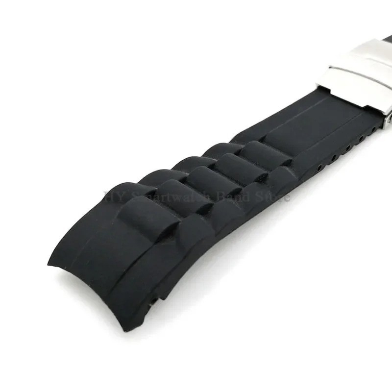 Curved End Black Waterproof Silicone Rubber Watch Strap Band 16 18 20 22 24 26mm