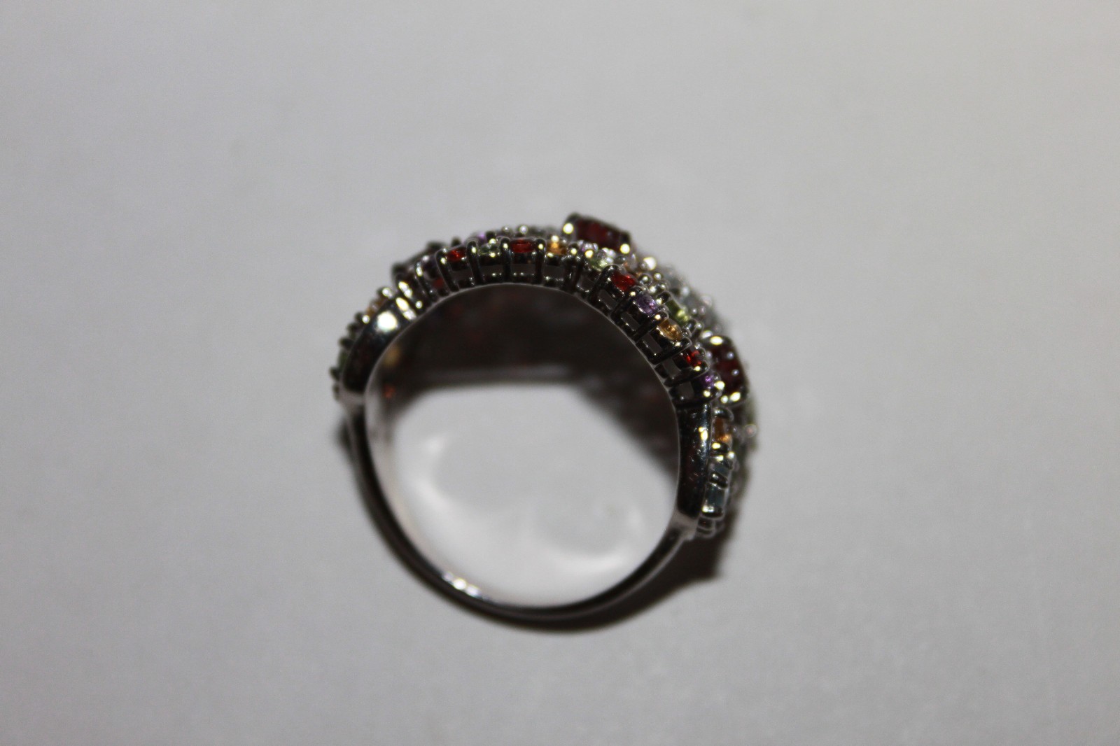 SIGNED BBJ 925 BANGKOK STERLING SILVER AND MULTI GEMSTONE RING SIZE 8 1/2