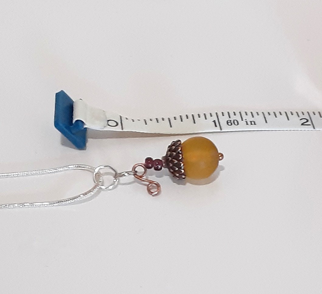 Handcrafted Acorn Pendant Charm Necklace Frosted Czech Glass 22″ SP Snake Chain