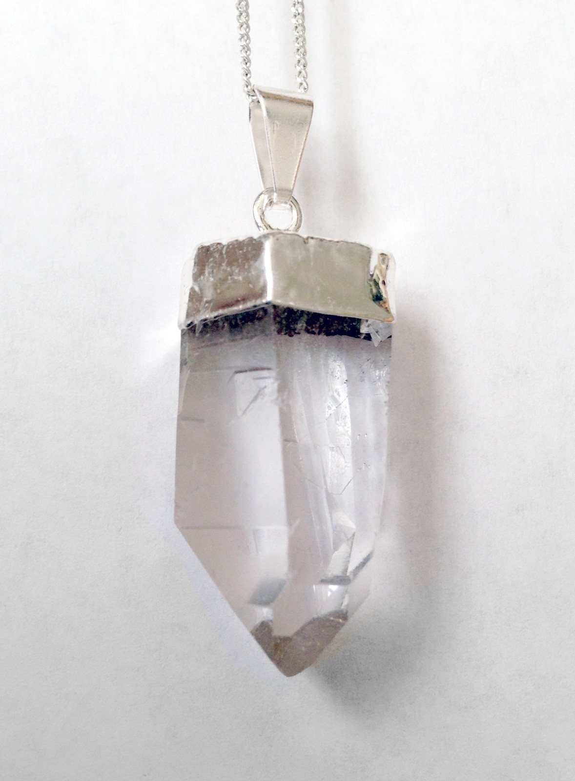 Quartz Crystal Natural Terminated Point Pendant Sterling Silver Necklace CHARGED
