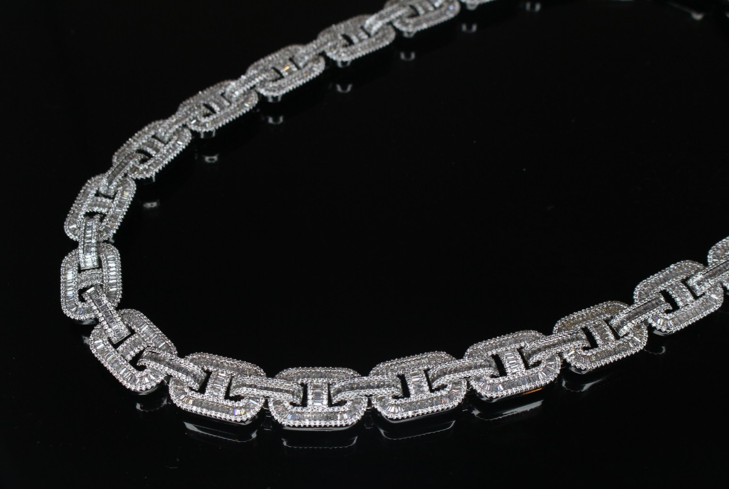 14k STAMP 14mm MARINER Chain Necklace 82.6ct BAGUETTES Lab Sim VVS1 Diamond 188g