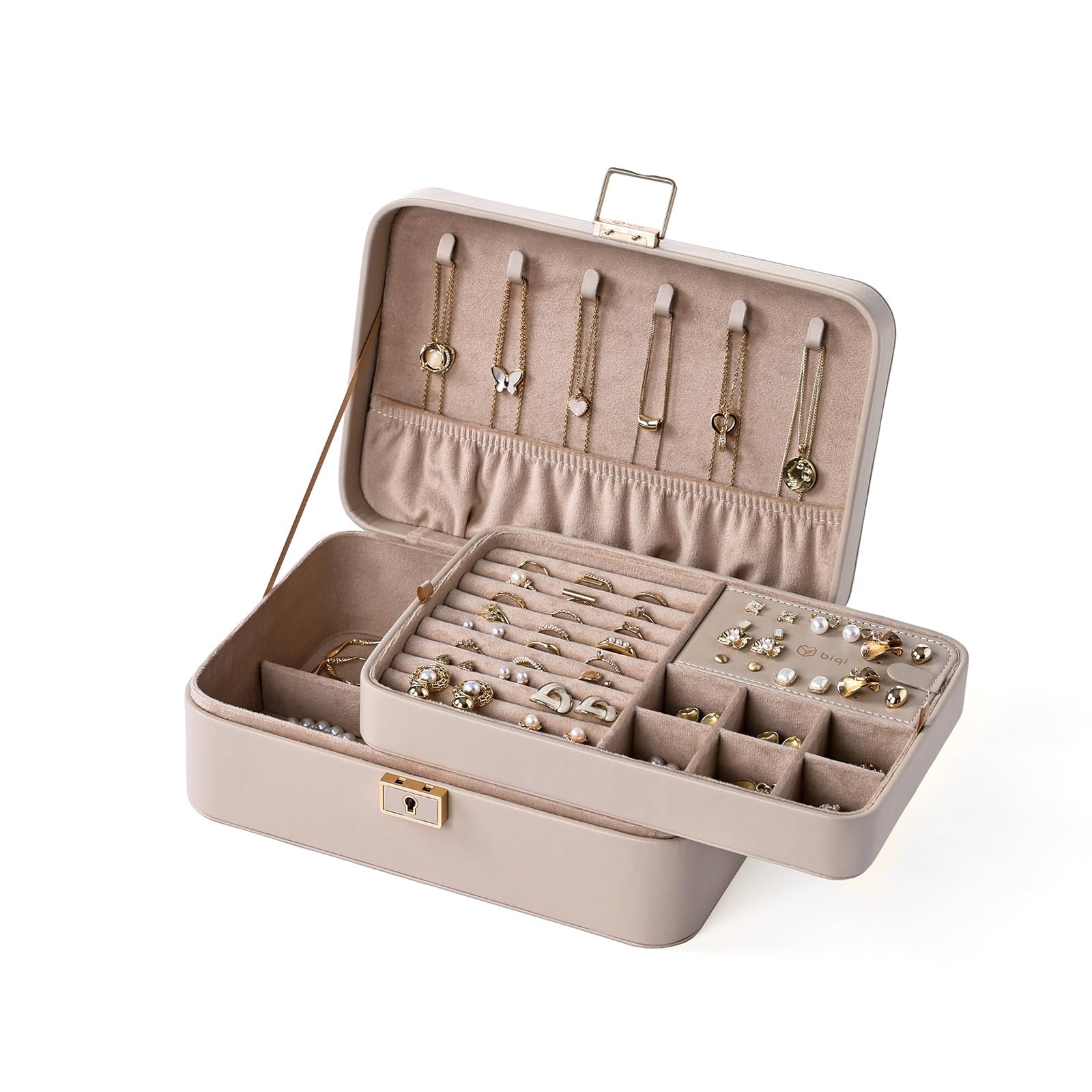 Jewelry Box, 2-Layer Jewelry Holder Organizer with Lock, Removable Jewelry Tr…