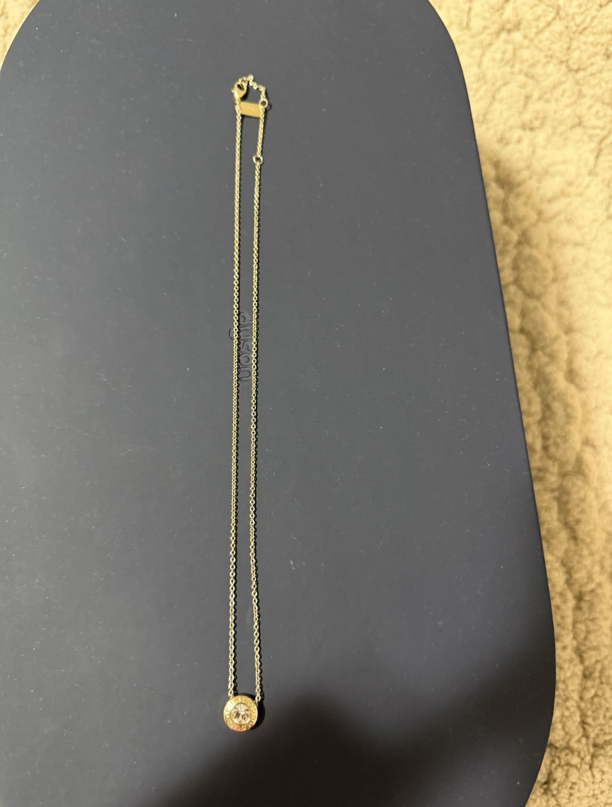 Coach Gold Metal Cable Chain Necklace Round Bezel-Set White Crystal Charm