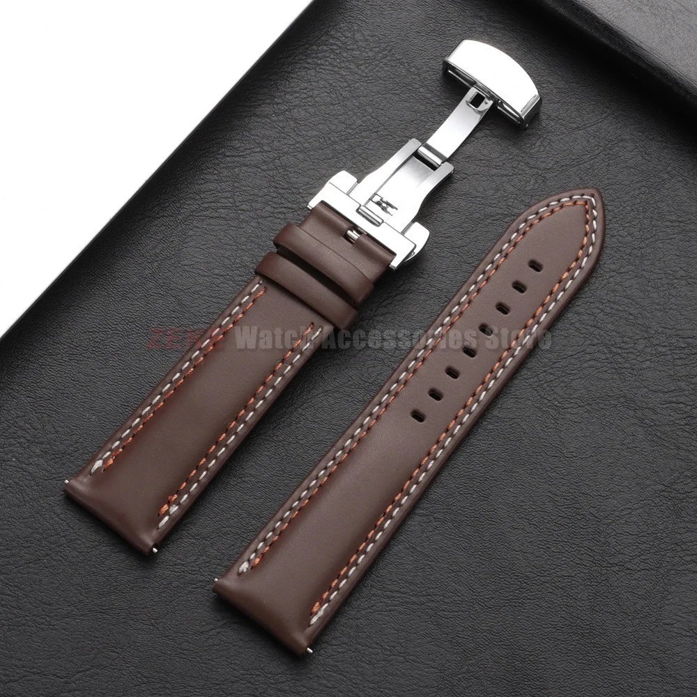 Genuine Calfskin Leather Watch Band 18mm 20mm 22mm 24mm Butterfly Buckle Strap