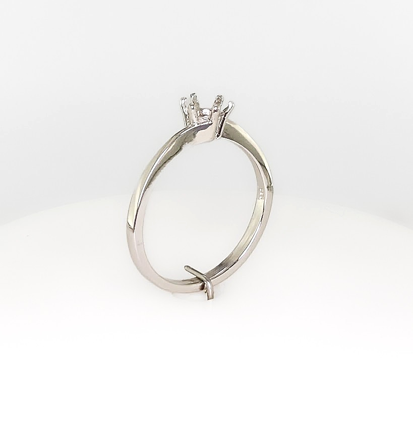 5 mm Round Six Prong Bypass Ring Setting Sterling Silver with Rhodium Finish