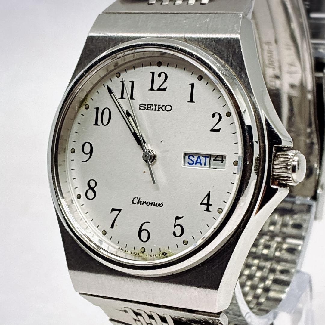 [Rare] SEIKO 5H23-7020 Day-Date Quartz Silver Watch, Working Condition