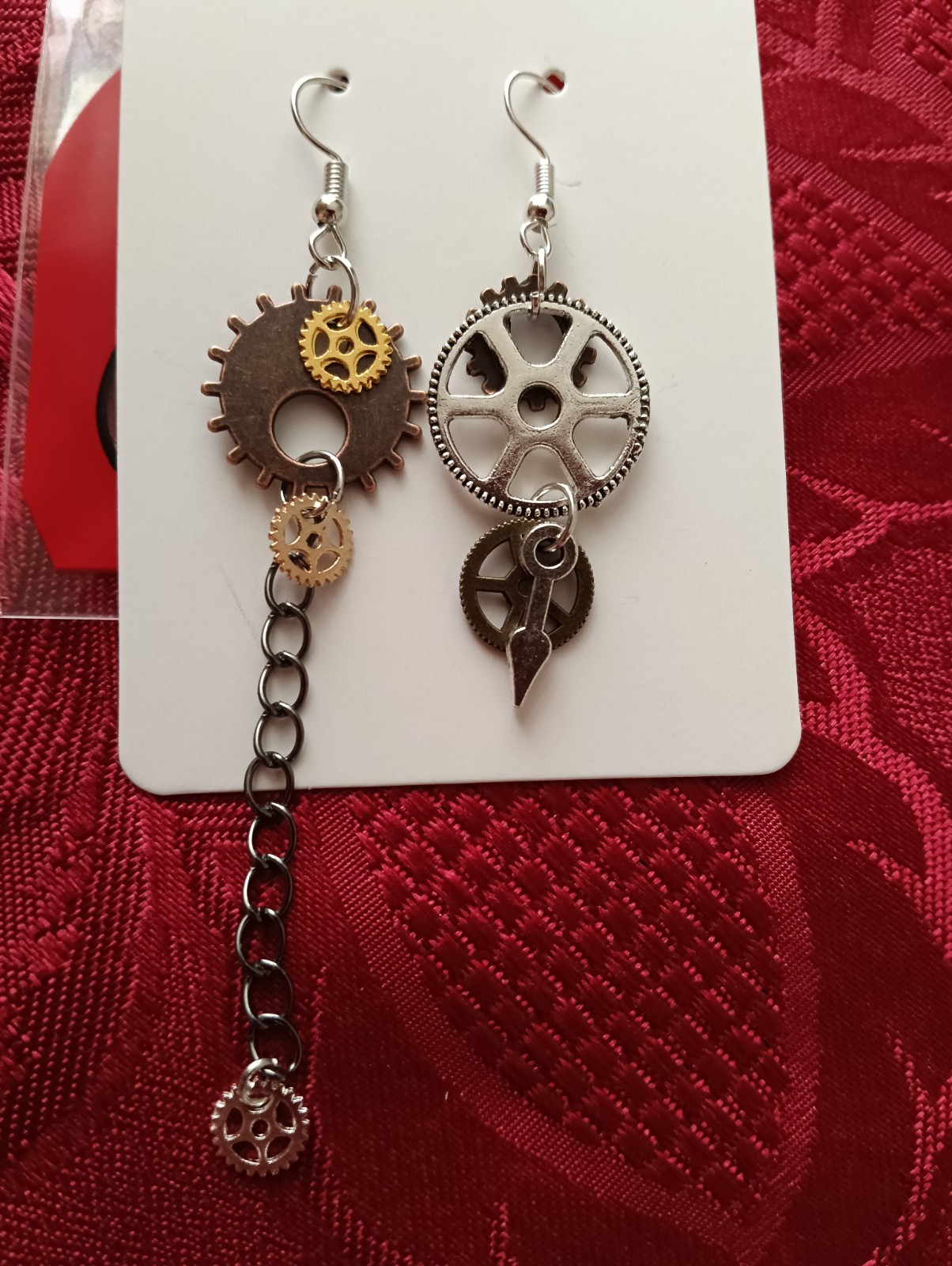 2 x fancy dress Wire Mismatched Handmade Steam Punk Cog Novelty Dangling Earring