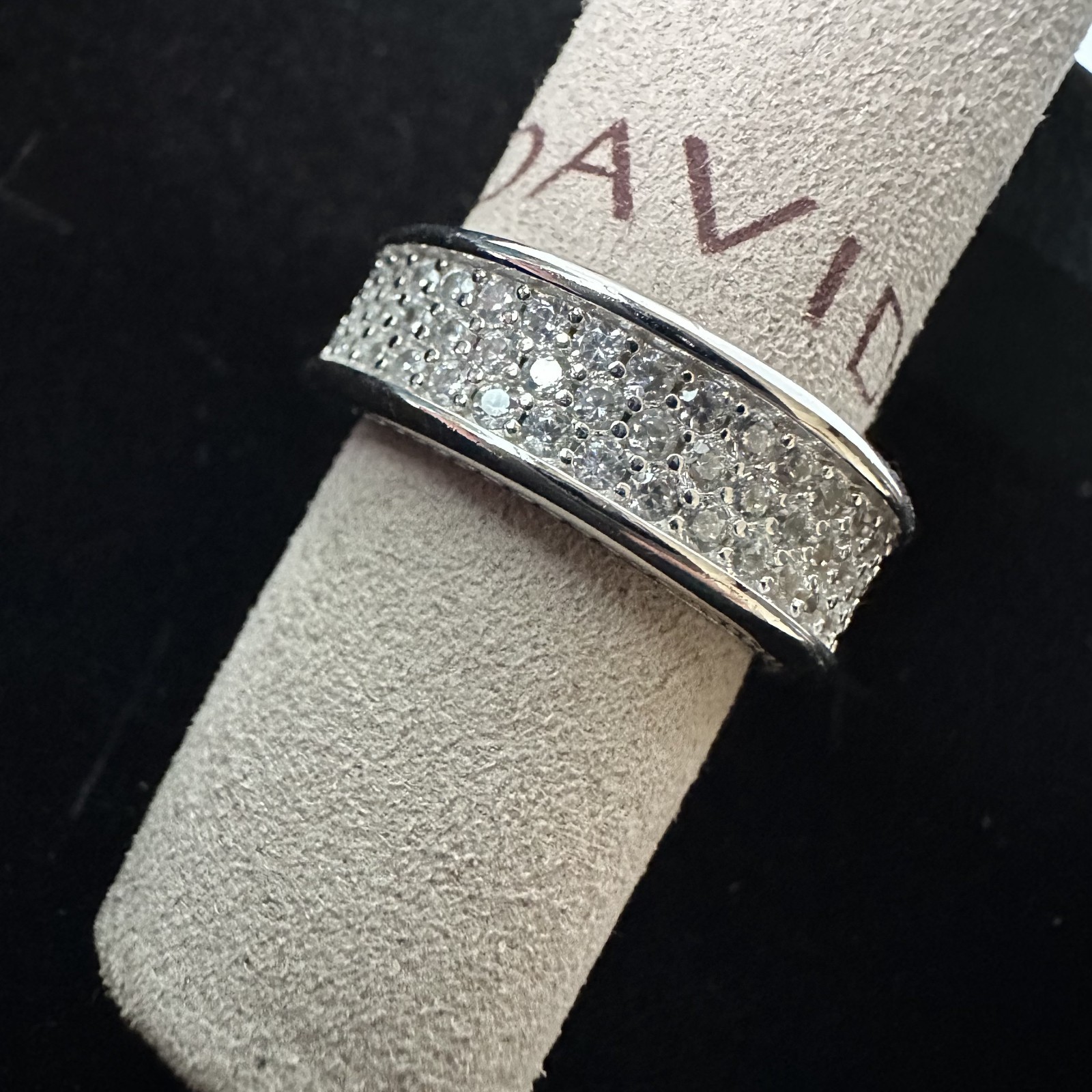 David Yurman 8.5mm Three Row Band Ring 925 Sterling Silver Pavé Diamonds Size 7
