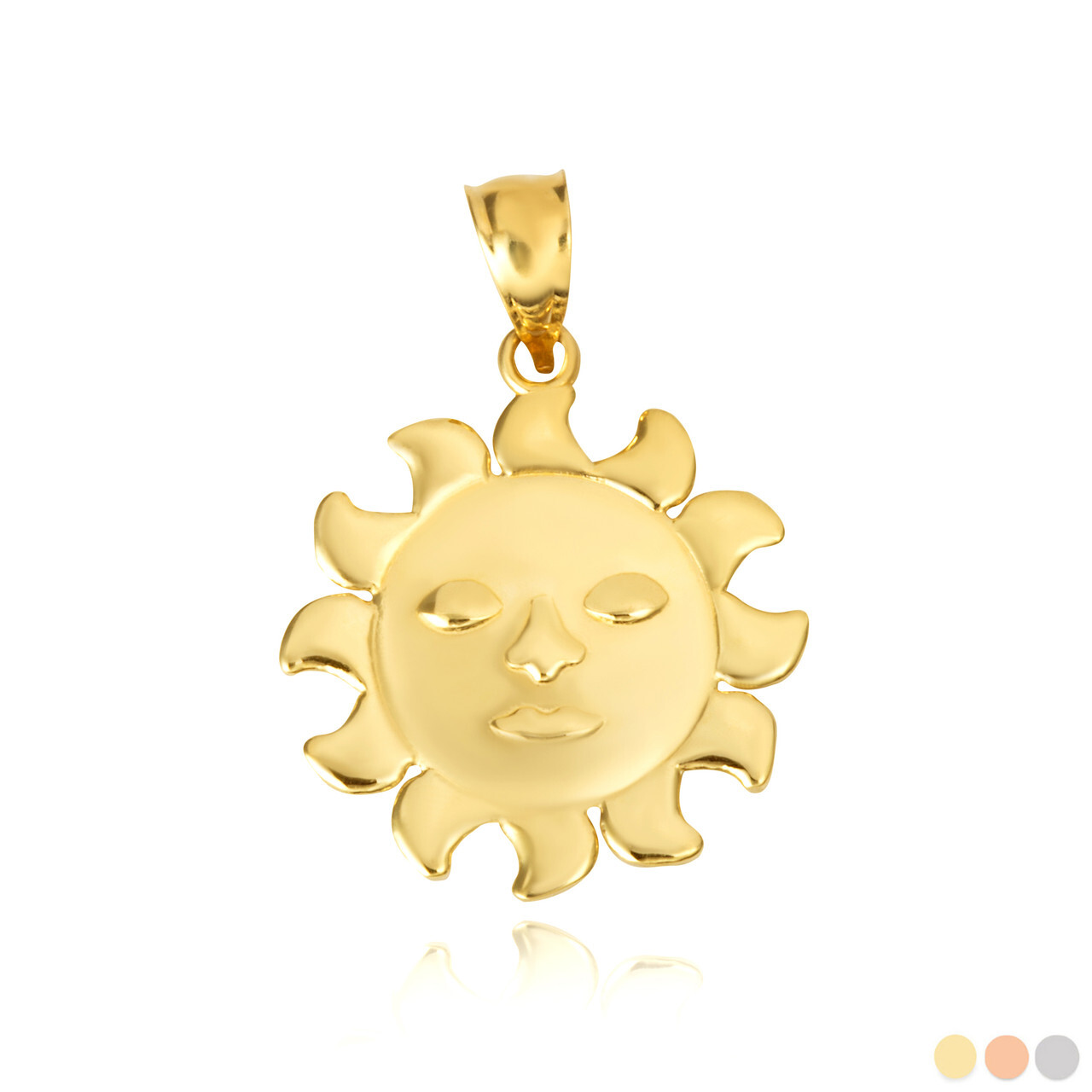 Gold Celestial Sun Face Pendant Necklace (Available in Yellow/Rose/White Gold)