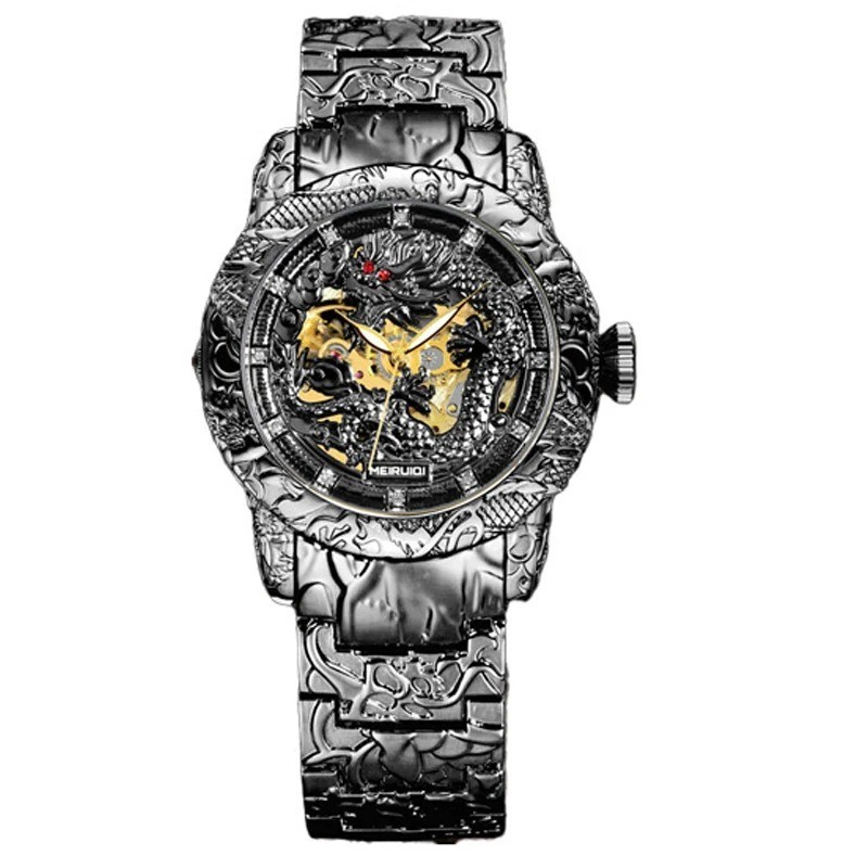 Men’s Black and Gold Dragon Automatic Mechanical Watch