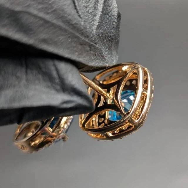 Blue Topaz 2Ct Cushion Cut Lab-Created Women Stud Earring 14K Yellow Gold Plated