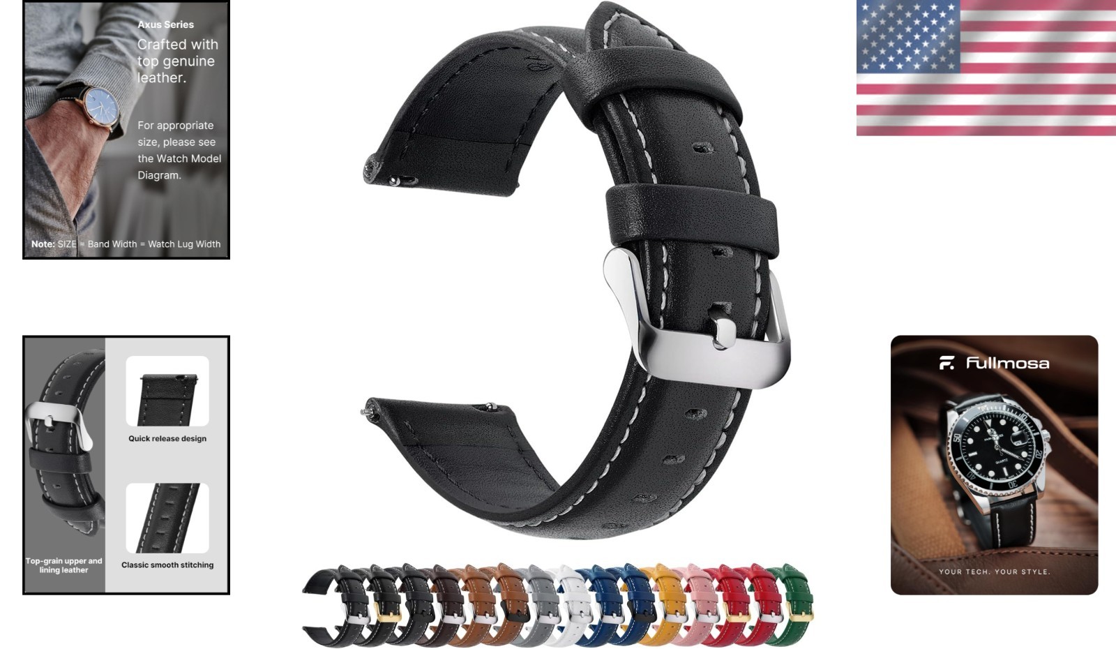 Durable 20mm Leather Watch Band with Adjustable Fit – Perfect for All Occasions