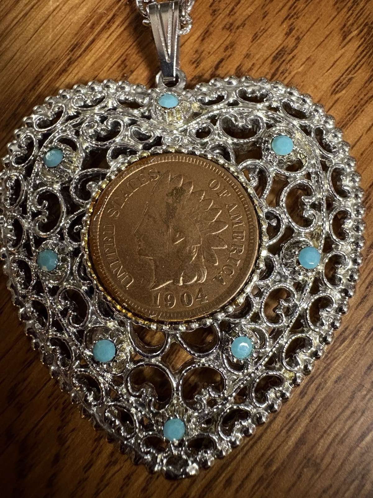 Joanne Jewels Heart Coin Pendant Necklace Silver Tone 24in Cable Chain