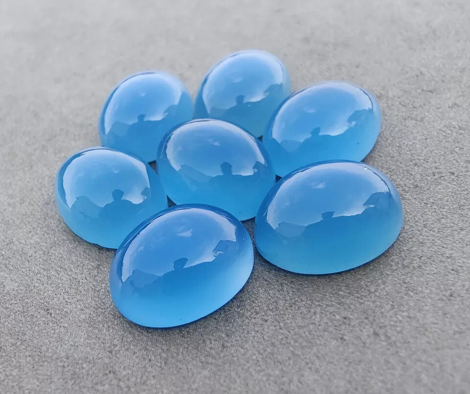 [WHOLESALE] NATURAL BLUE CHALCEDONY CABOCHON OVAL SHAPE LOOSE GEMSTONE