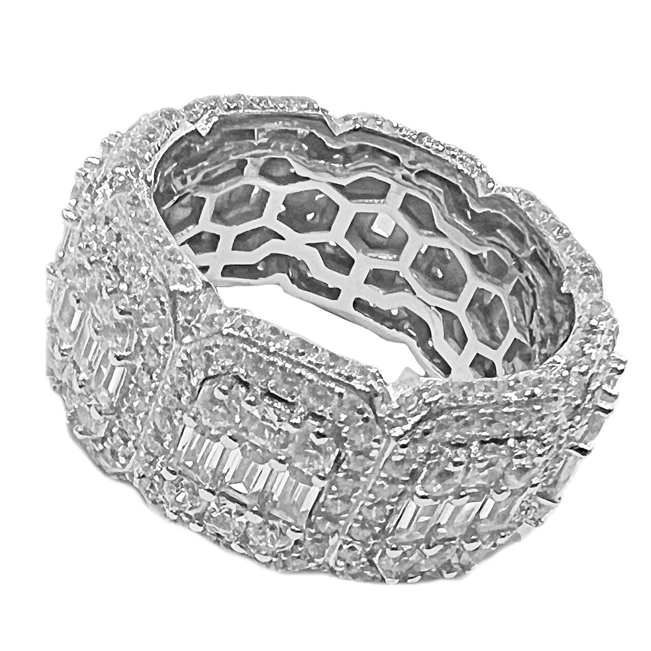 Hip Hop Ring For Men 925 Sterling Silver Iced Flooded Out Round & Baguette CZ