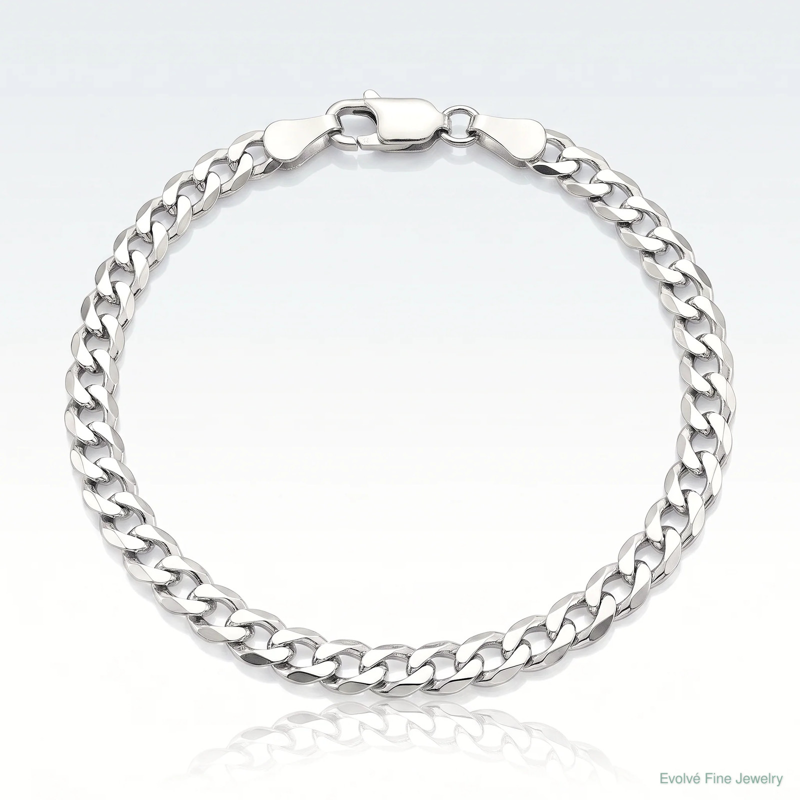 Sterling Silver Rhodium-Plated 4.7mm Flat Curb Chain Bracelet 7″-10″