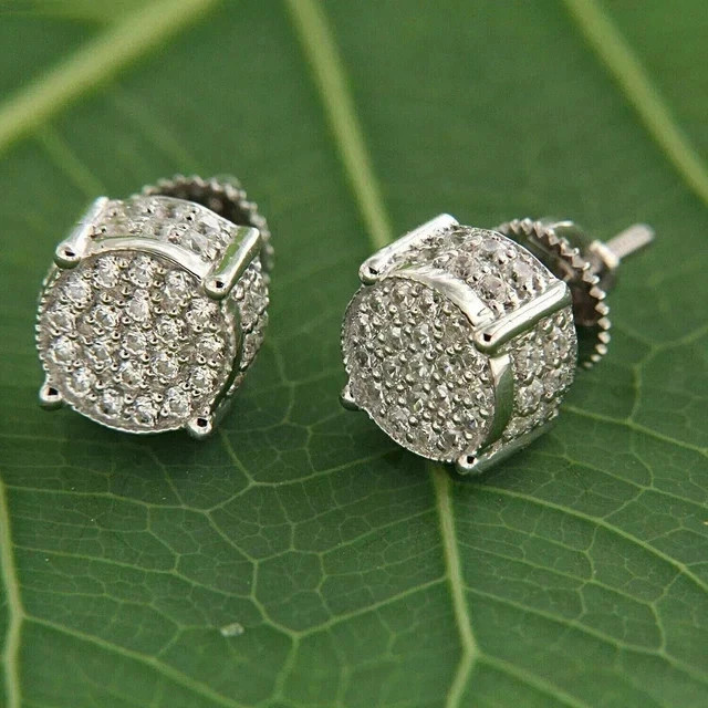 2Ct Round Cut Men’s Lab Created Diamond Stud Earrings 14k White Gold Plated