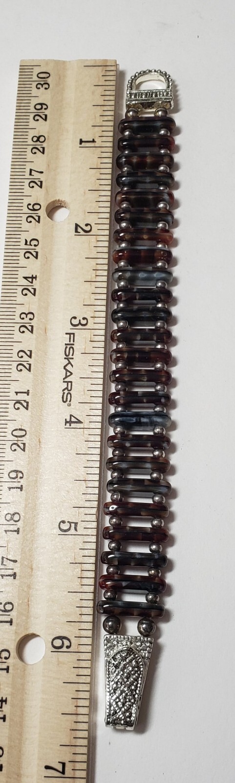 Brown Stone Beaded Small Bracelet with silver tone beads and clasp 6.5 in