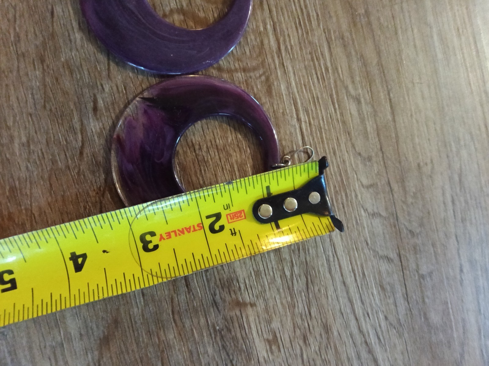 Large 3inch Dangle Drop Hoop Earrings Purple Marble Affect Acrylic Resin Jewelry