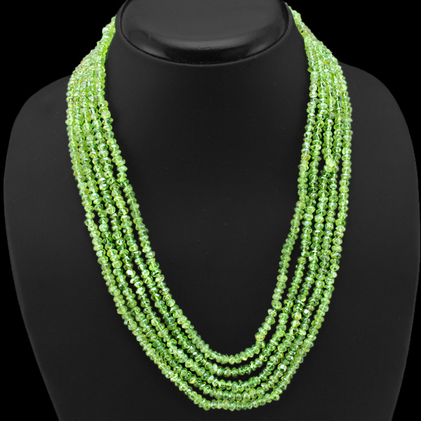 BUYERS TOP FAVOURITE 384.00 CTS NATURAL 5 LINE GREEN PERIDOT BEADS NECKLACE (DG)