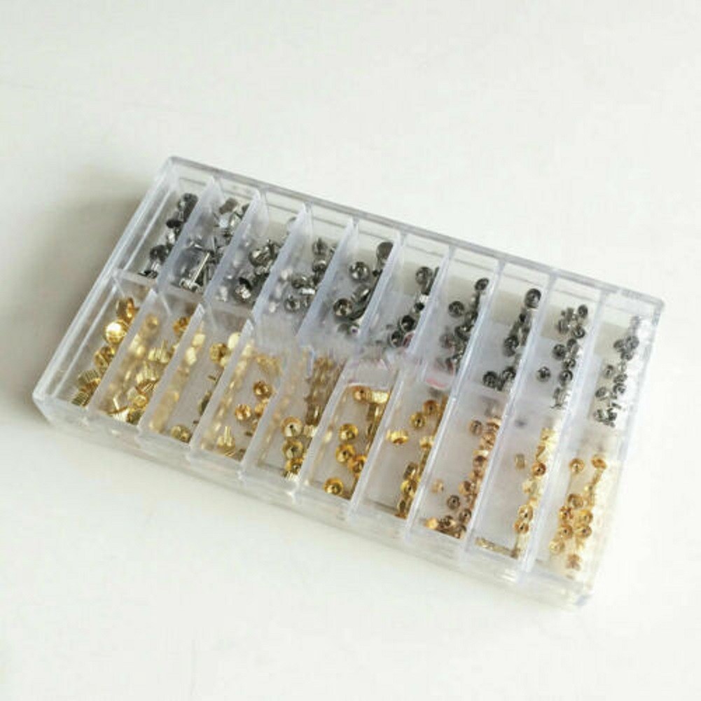 Mixed Sizes Silver Gold Watch Stem Crown Repair Parts Assortment Set Gold Silver