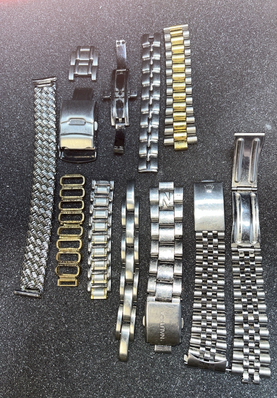 Vintage Watch Band Bracelet Parts w/ Crown Clasps Jubilee Style Stainless Steel