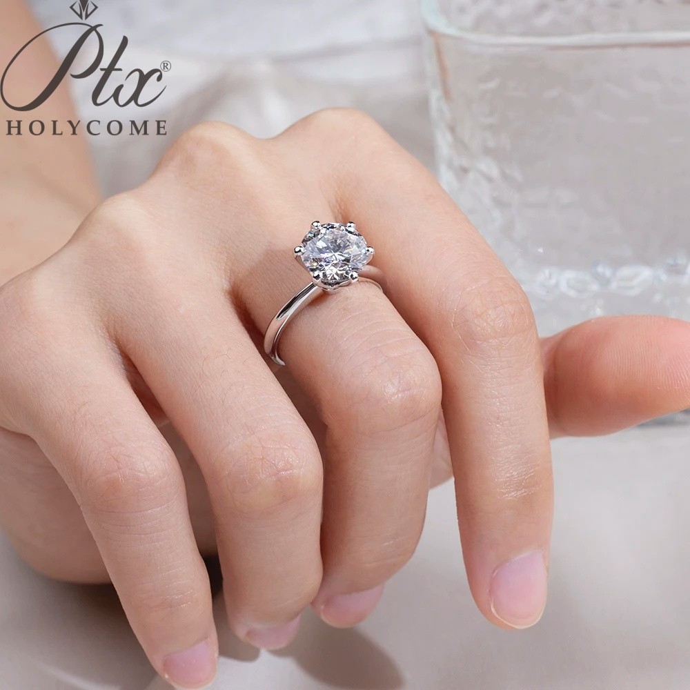 Round Cut D Color Classic Six-prong Ring 1-3ct 925 Silver for Women Jewelry