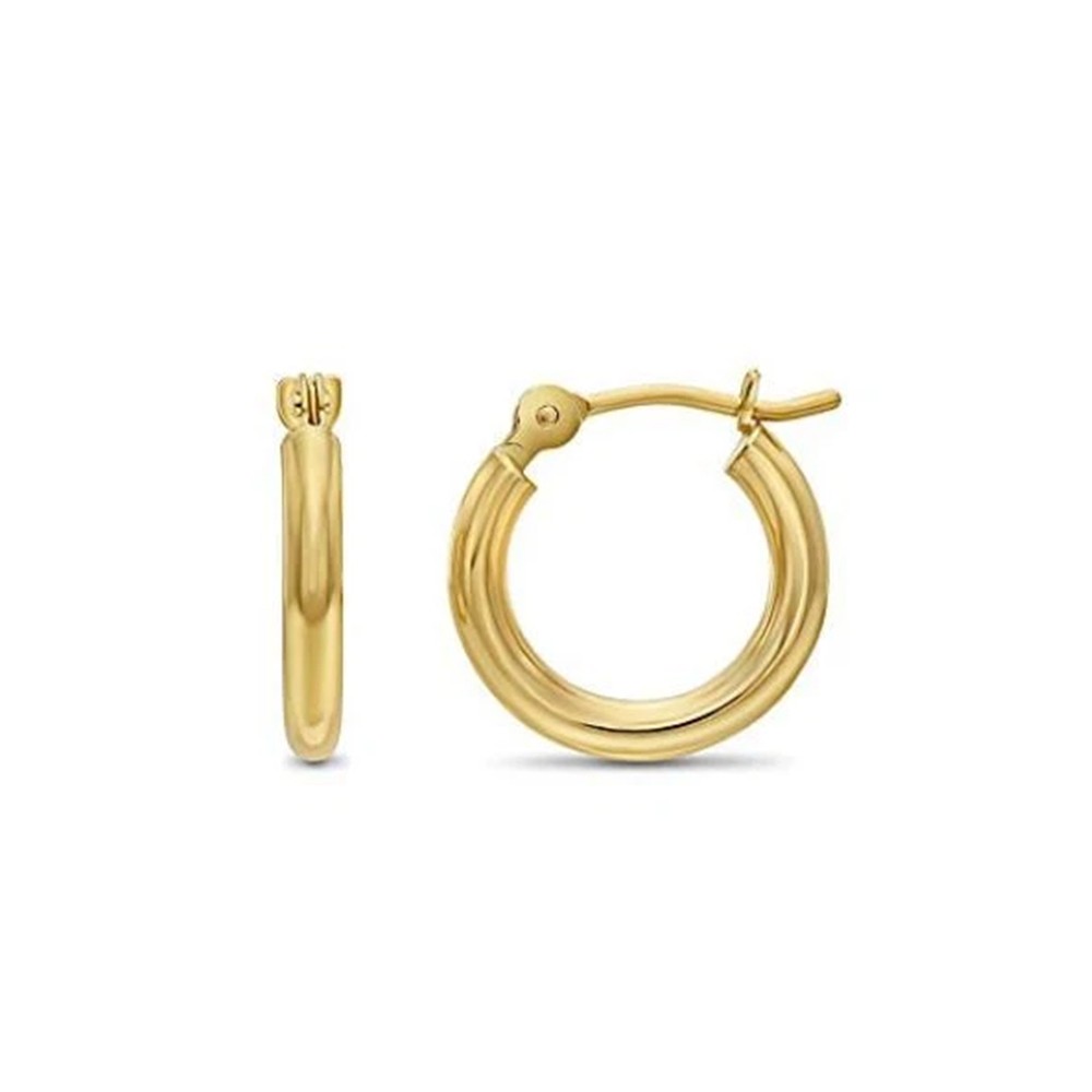 14K Real Solid Yellow Gold Shiny Polished Round Creole Hoop Earrings All Sizes