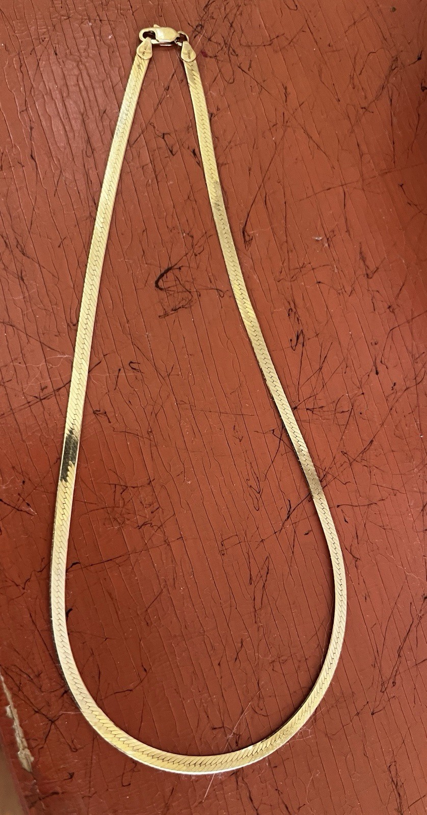 14k Herringbone Chain 18” 4mm Necklace, Stamped MOM & Israel. Weight 12gm.