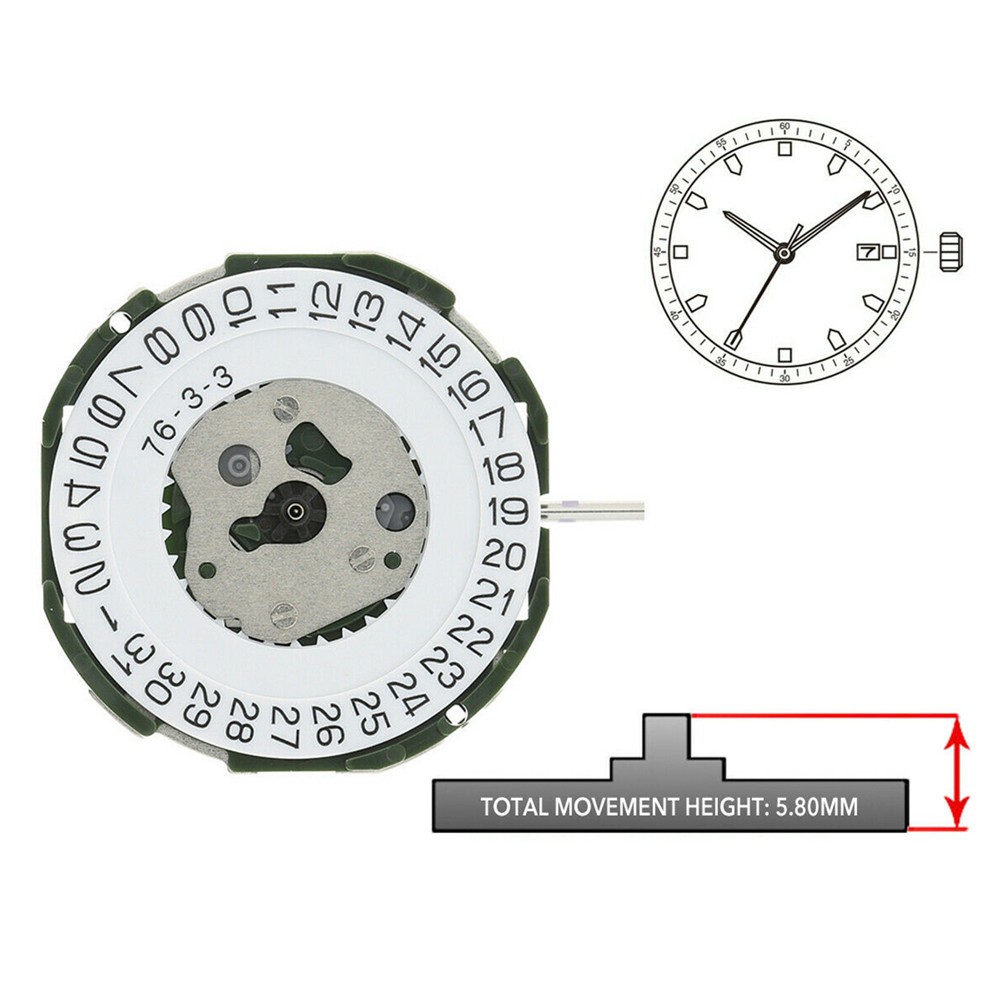 23.3mm 3-Hand Date @ 3 Quartz Watch Movement with Battery&Stem For Miyota 2115